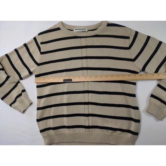Appleseed's Women's Pullover White Black Striped Medium Sweater 100% Cotton - Picture 4 of 9